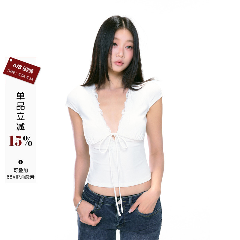 Withmin White Women's T-Shirt Short Slim Fit Low-Neck Beautiful Sexy Hot Girl Top Women's Short-Sleeved Summer Wear Withmin White Women's T-Shirt Short Slim Fit Low-Neck Beautiful Sexy Hot Girl Top Women's Short-Sleeved Summer Wear