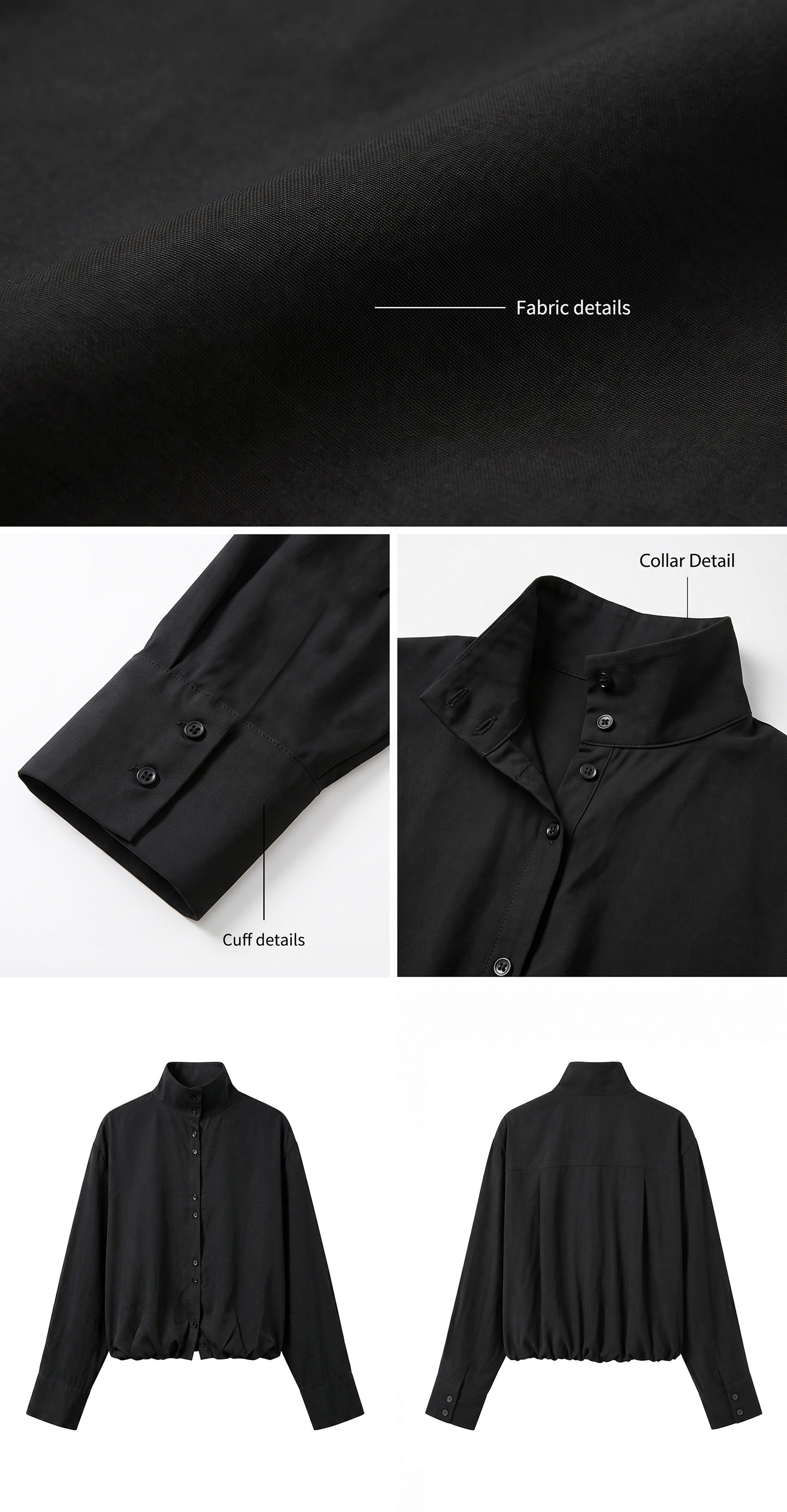 WITHMIN Black Stand-Collar Shirt