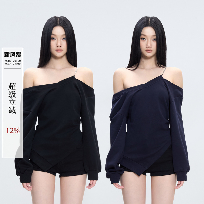Withmin One-Shoulder Top, Off-Shoulder, Sexy Design, Niche, New Autumn Style, Slimming Long-Sleeve, Slanted Shoulder Sweatshirt Withmin One-Shoulder Top, Off-Shoulder, Sexy Design, Niche, New Autumn Style, Slimming Long-Sleeve, Slanted Shoulder Sweatshirt