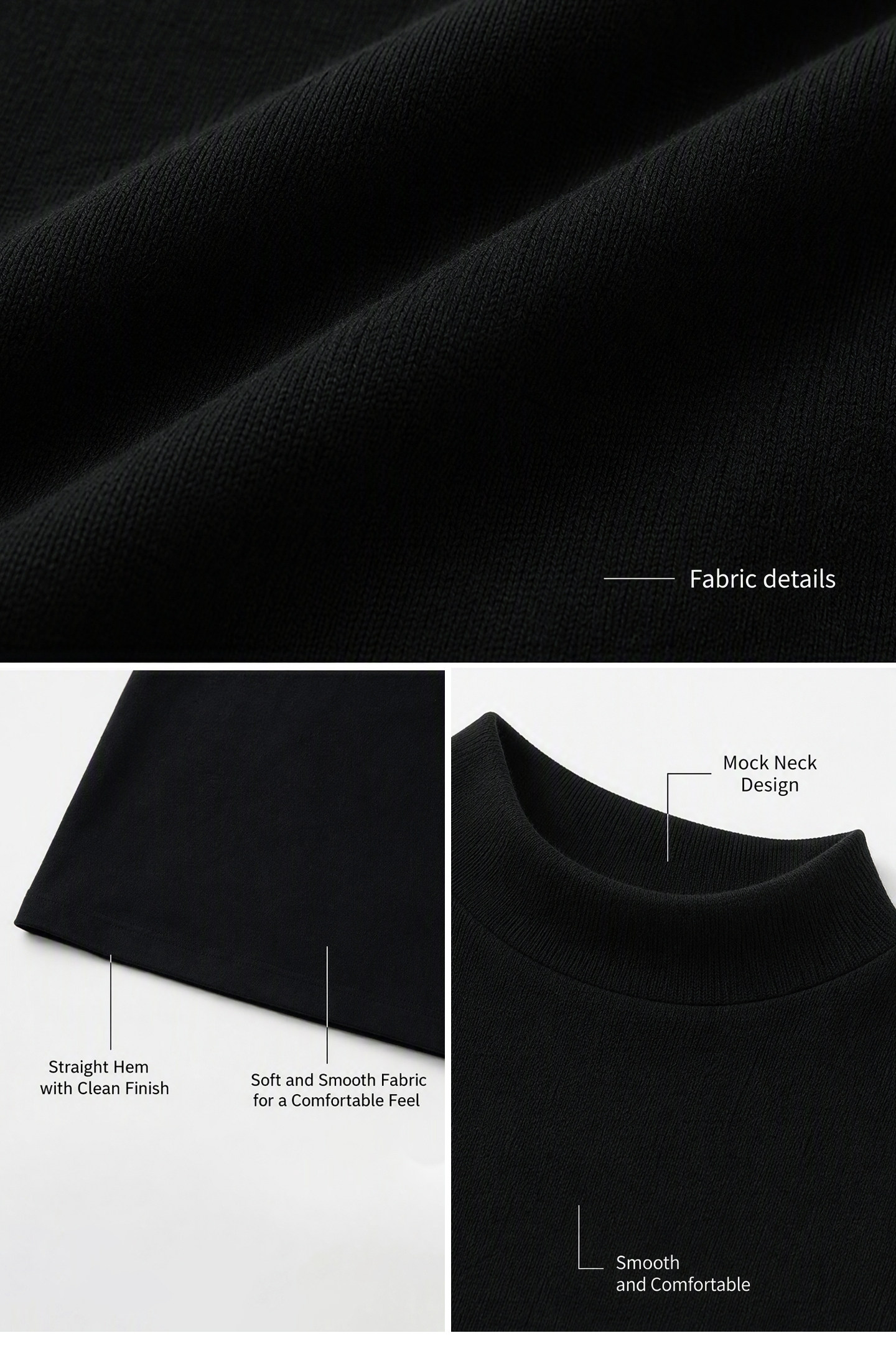 WITHMIN Solid Color Half-Turtleneck 3D Print Pullover Top