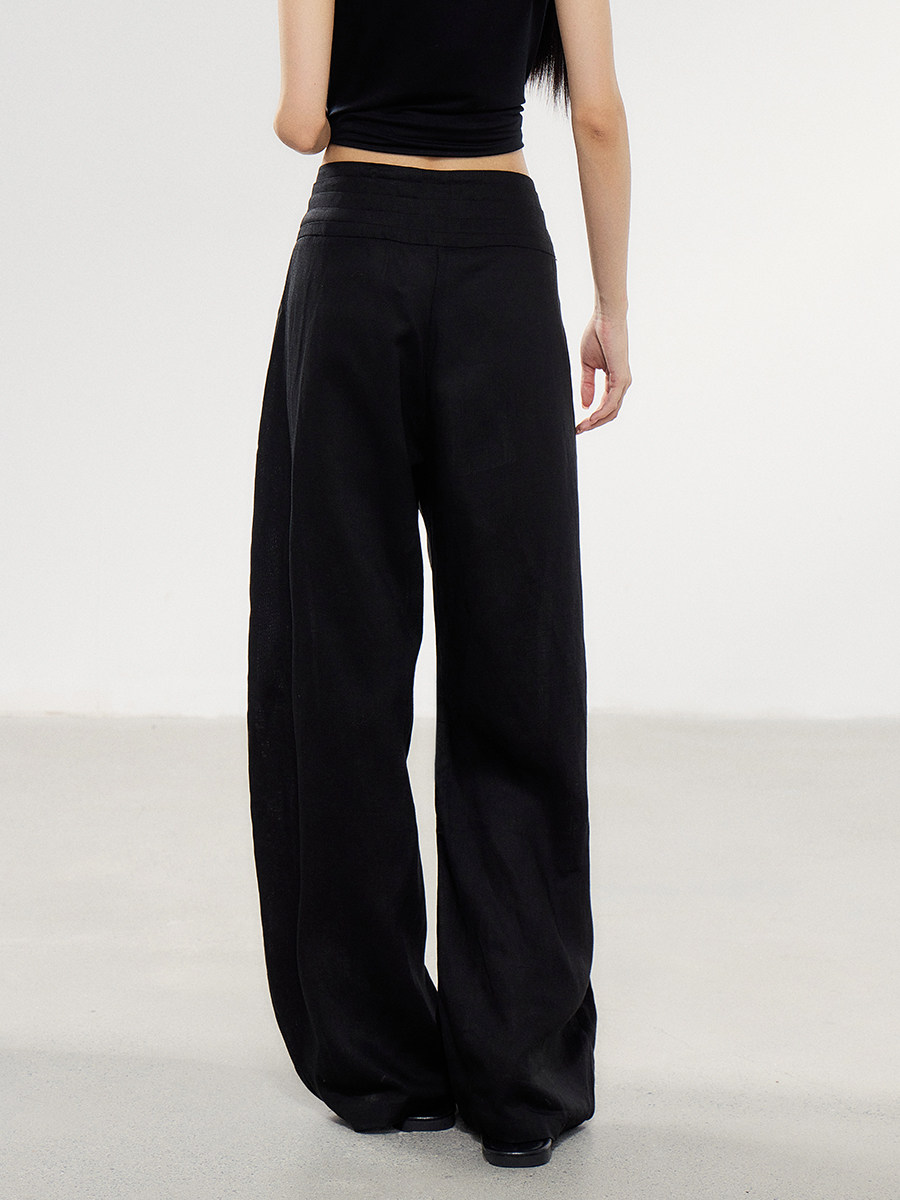 WITHMIN Black Asymmetric Button Low-Rise Straight-Leg Pants