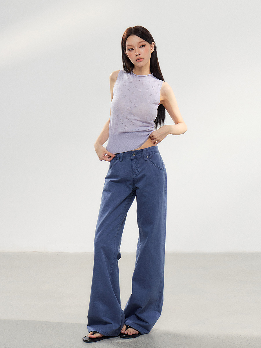 WITHMIN Dark Blue Low-Rise Straight-Leg Jeans