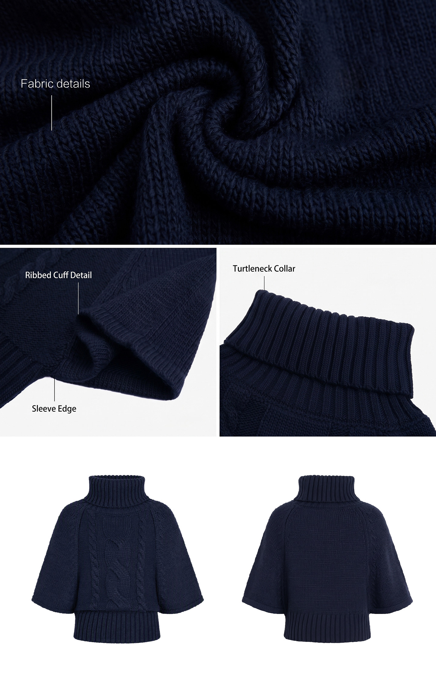 WITHMIN Navy Turtleneck Loose Knit Sweater