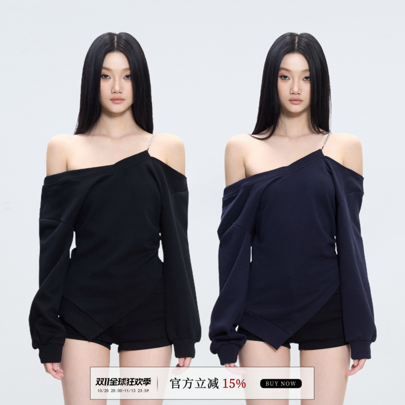 Withmin One-Shoulder Top, Off-Shoulder, Sexy Design, Niche, New Autumn Style, Slimming Long-Sleeve, Slanted Shoulder Sweatshirt Withmin One-Shoulder Top, Off-Shoulder, Sexy Design, Niche, New Autumn Style, Slimming Long-Sleeve, Slanted Shoulder Sweatshirt