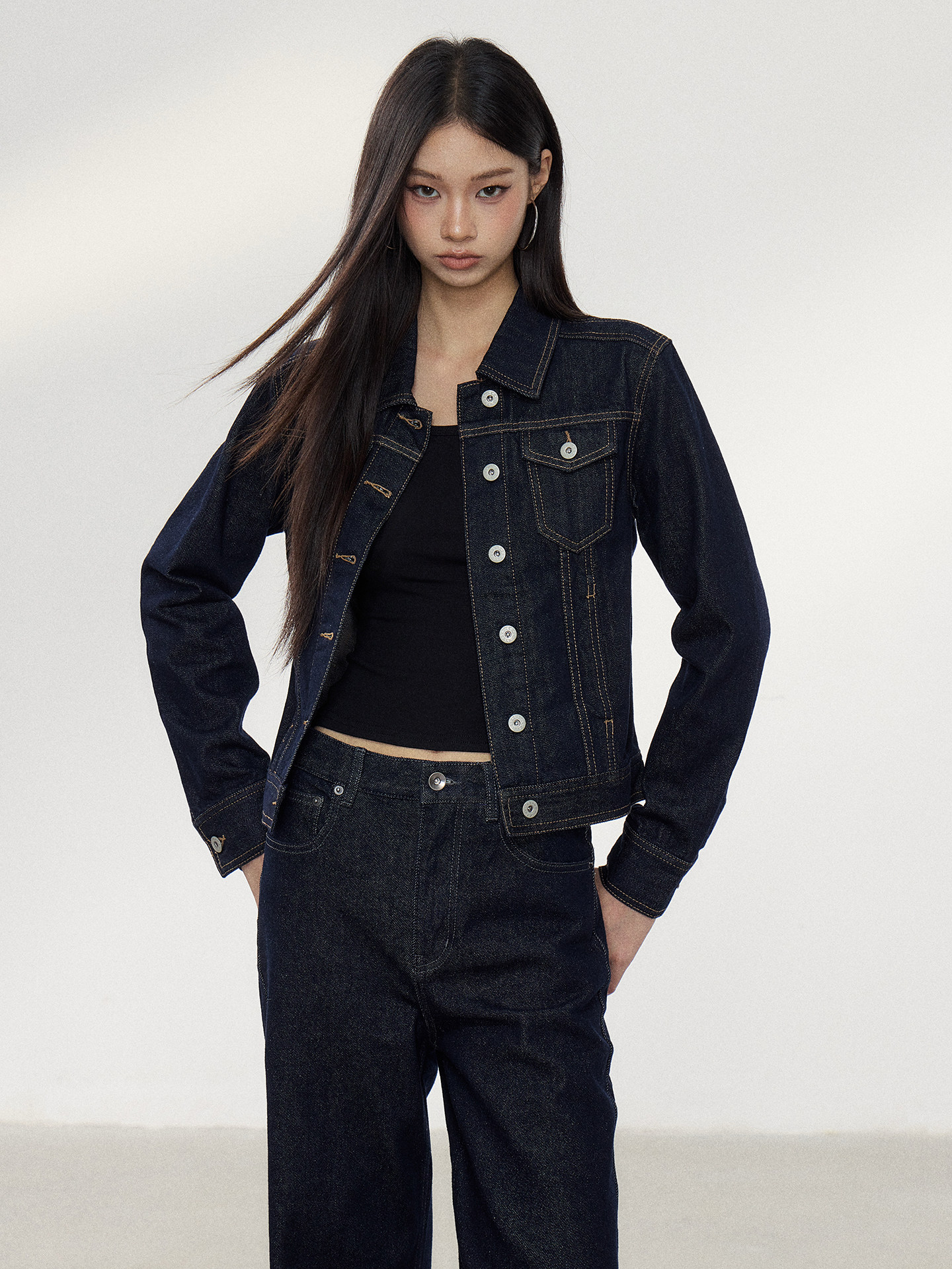 WITHMIN Washed Denim Jacket and Pants Set