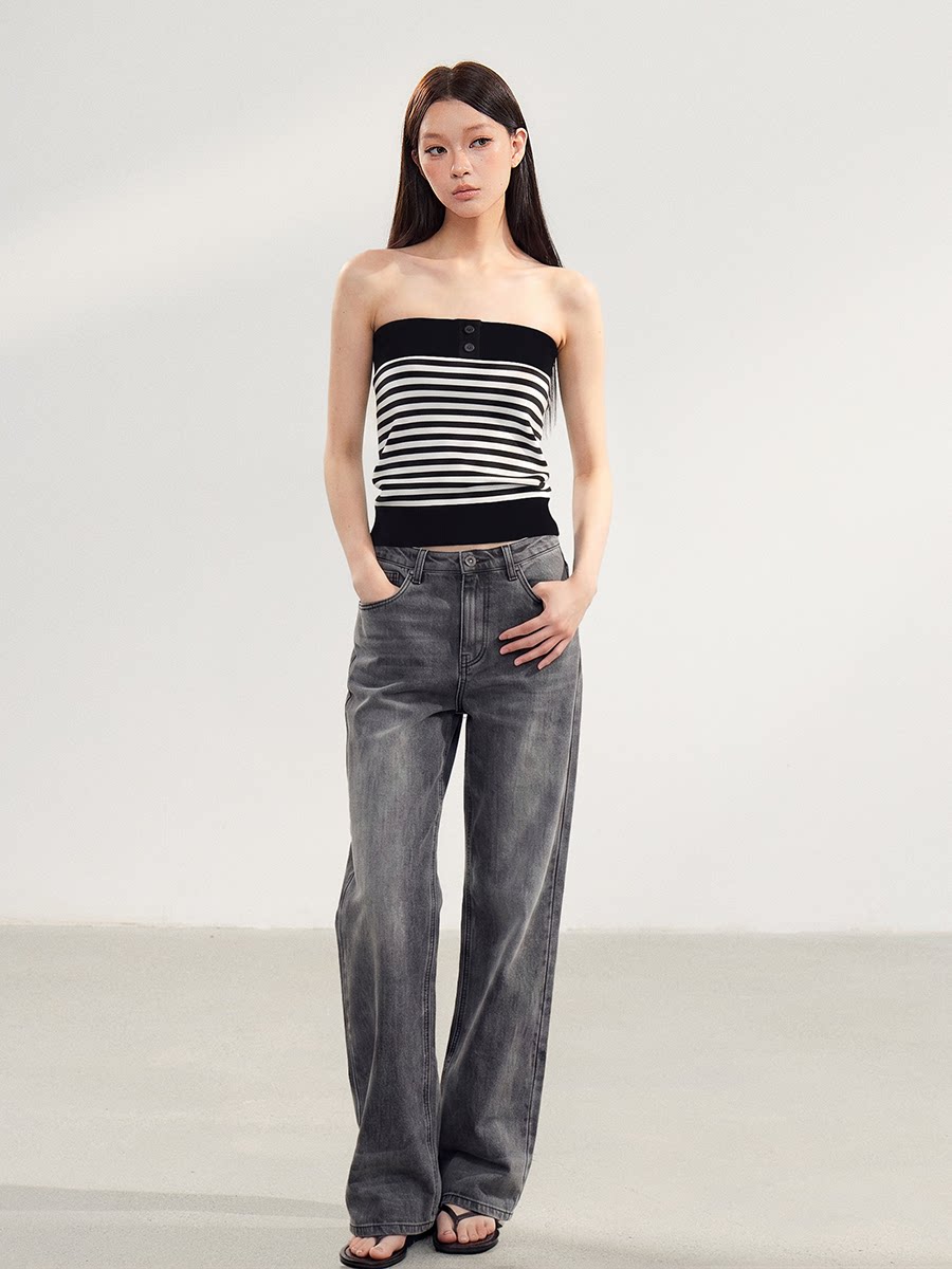 WITHMIN Washed Low-Rise Straight-Leg Jeans