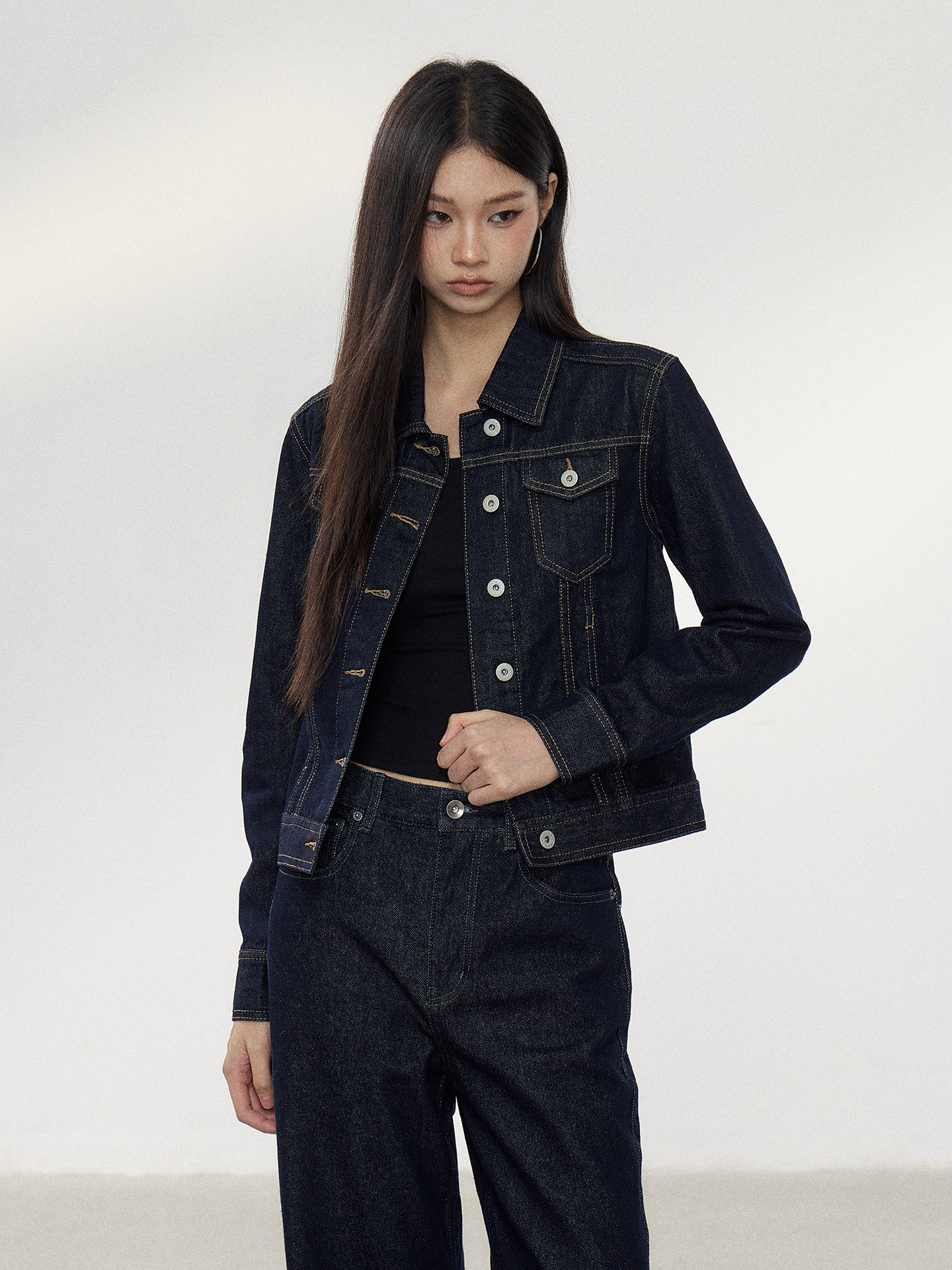 WITHMIN Washed Denim Jacket and Pants Set