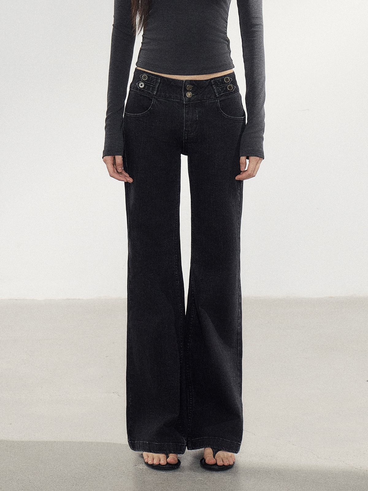 WITHMIN Black Low-Rise Flared Jeans