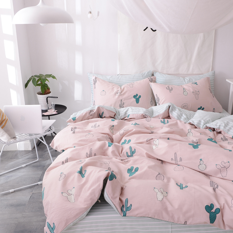 Ins hồng cô gái tim flamingo cotton giường ba bộ 1.2 m cotton quilt cover dễ thương sheets bốn bộ