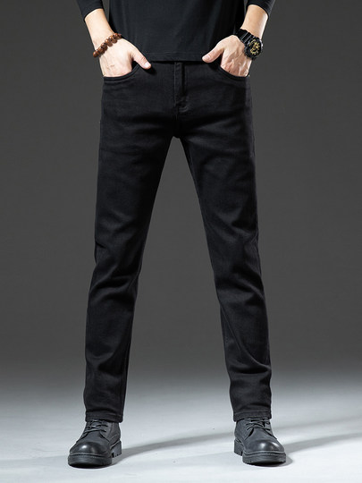 香港高端黑色牛仔裤男士2023新款秋季修身直筒休闲弹力百搭长裤子