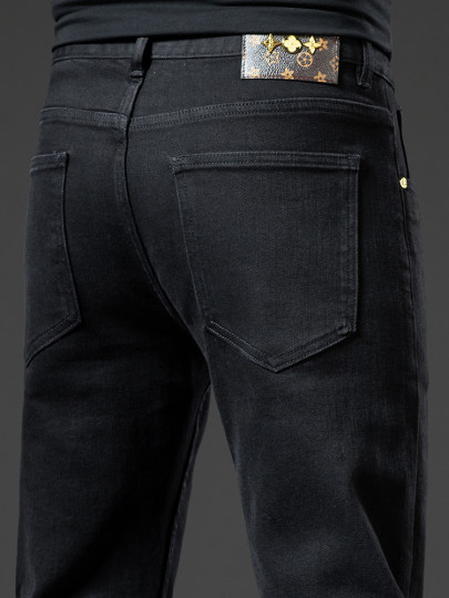 香港高端黑色牛仔裤男士2023新款秋季修身直筒休闲弹力百搭长裤子