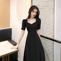 French vintage dress Hepburn style summer small black dress Womens collar careful machine design sense niche over-the-knee dress