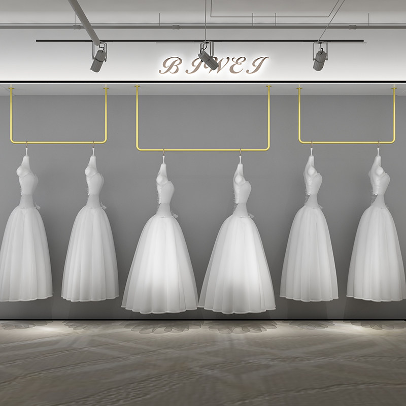 Wedding Dress Shelf Hanging Dress Upscale Show Rack Clothing Store Hanging Clothes Lever Suspended Ceiling U Type Women's Clothing Display Rack Upper Wall