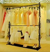 Wrought iron clothing rack Double display rack Mens and womens clothing store shelves Floor hanging clothes rack high-grade wedding dress rack