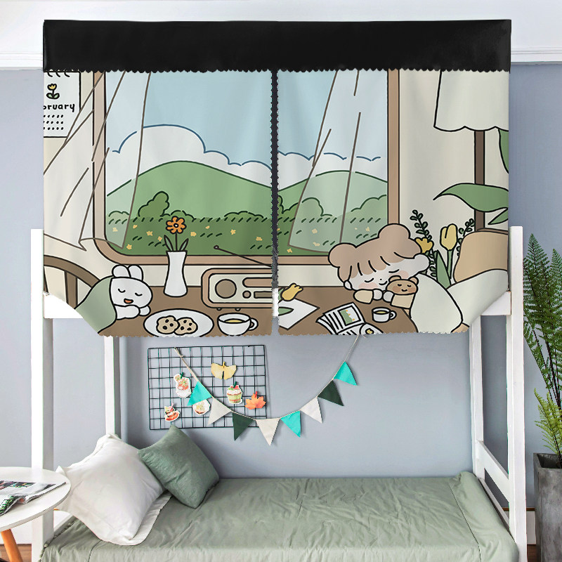 Student Dormitory Bed Curtain Underlaid Female Mosquito Nets Integrated University Dorm Room Day Department Thickened Light Shading With Cute Blinds