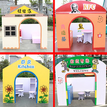 Kindergarten doll house wooden playhouse house childrens area corner play house indoor cabin hospital bank toy