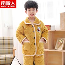 Childrens pyjamas triple clip cotton thickened section boy girl flange suede big child coral suede suit