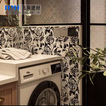 Retro Wind Toilet Tile Personality Black & White Rose Flowers Small Flower Brick Kitchen Toilet Bathroom Balcony Anti Slip Floor Tiles