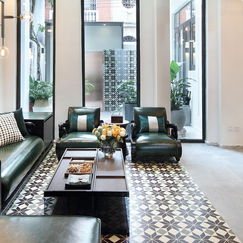 Spanish Living Room Mixed Parquet Non Slip Cement Floor Tiles