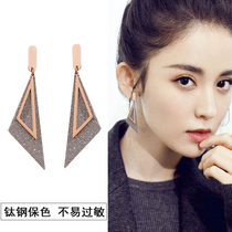 Korean temperament Frosted Big Triangle pendant hypoallergenic titanium steel earrings atmospheric exaggerated super flash ear hook geometric earrings