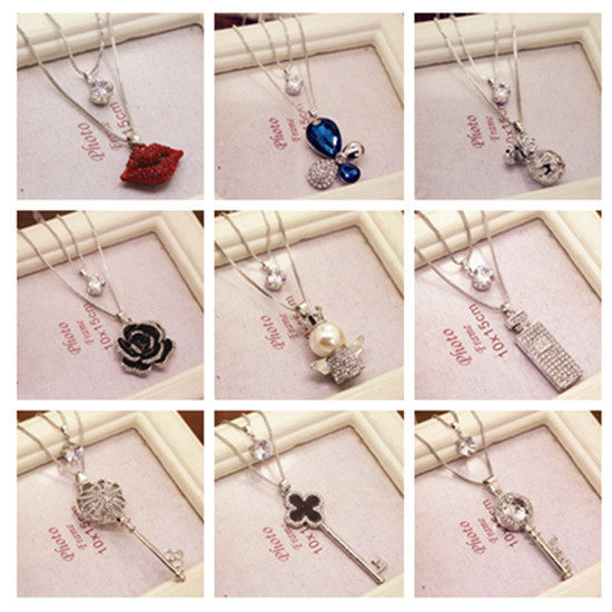 Japan-ROK new minimalist water drill pearl long version of fur coat chain 100 lap double necklace woman hanging necklace hanging accessories clothes accessories