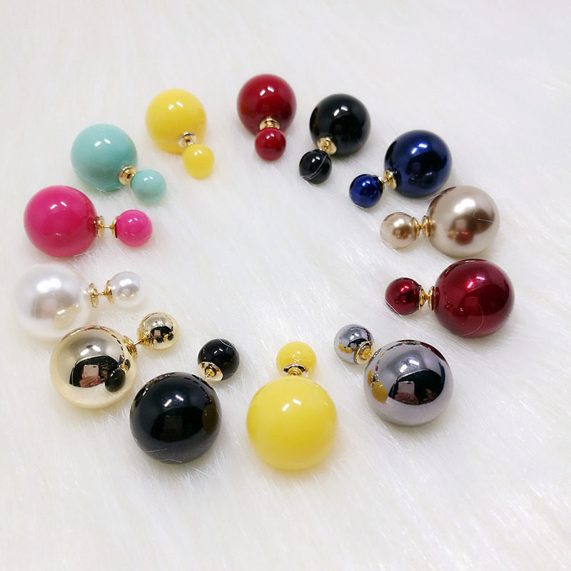 Double face can wear ear decoration European and American personality Korean version popular exaggerated size double sided pearl earrings earrings woman