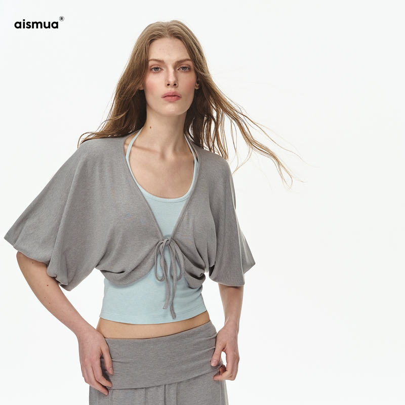 Aismua Original Design American-Style Cloud-Like Lyocell Batwing Sleeve Shawl Short Top Three-Piece Set for Women Summer