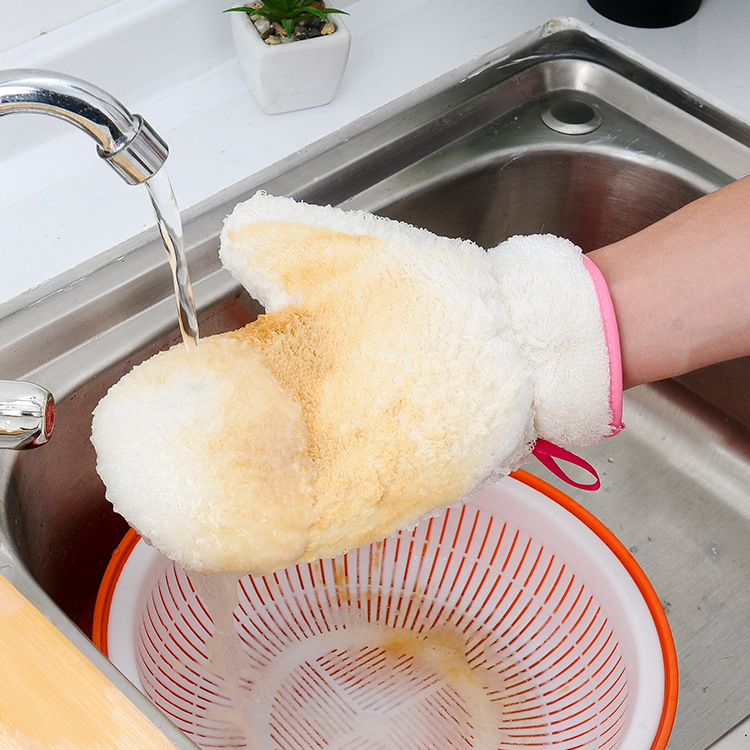 Washing dishes gloves bamboo fiber female kitchen artifact brush bowl waterproof housework cleaning rag durable thin household