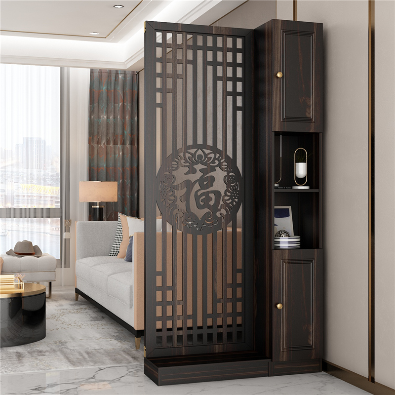 Living room screen simple modern hollow partition decoration carved new Chinese style solid wood entrance porch cabinet blocking seat screen