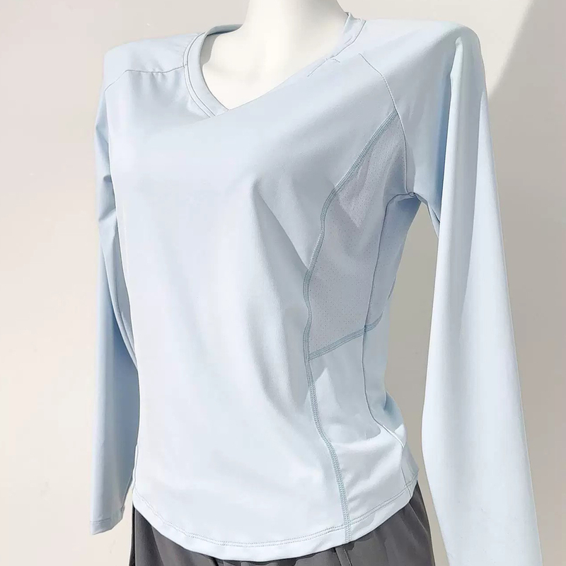 Quick-Drying V-Neck Long-Sleeved T-Shirt for Women in Autumn and Winter with Breathable Holes, Sports V-Neck Fitness Suit, Running Yoga Clothing Top for Women a