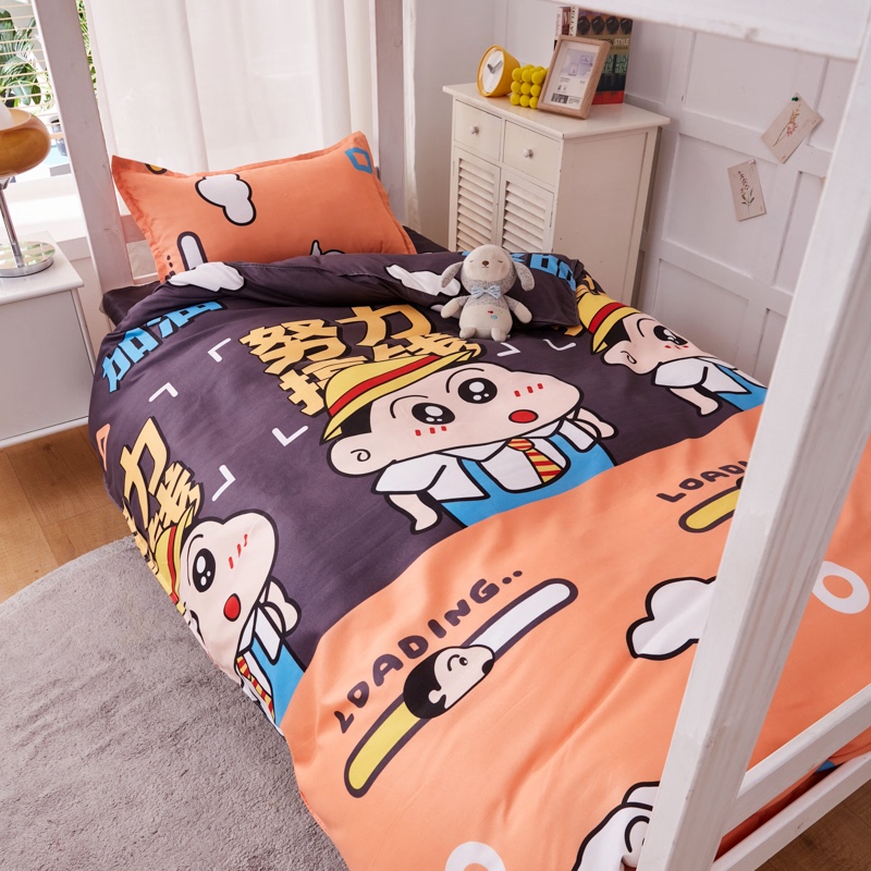 ins Scandinavian Minimalist Crayon Shin-Chan Four-Piece Bedding Set, Non-Cotton, Pure Cotton, 1.5 Dormitory Duvet Cover, Three-Piece Bed Sheet Set