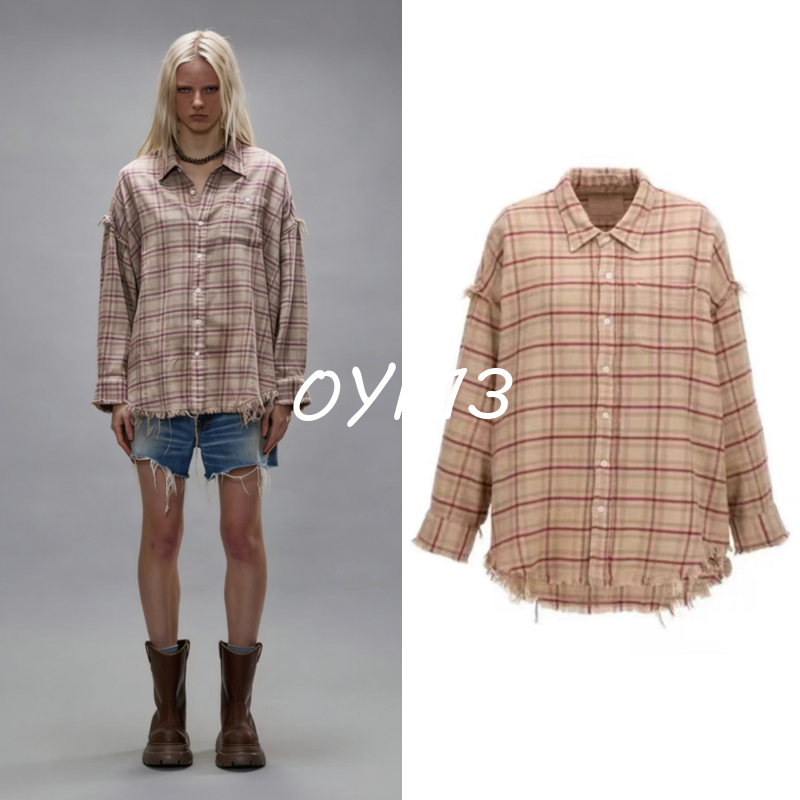 Boutique R13 Yang Chaoyue and Liu Wen's Same Style Pure Cotton Loose Versatile Flannel Light Tea Red Plaid Shirt Jacket