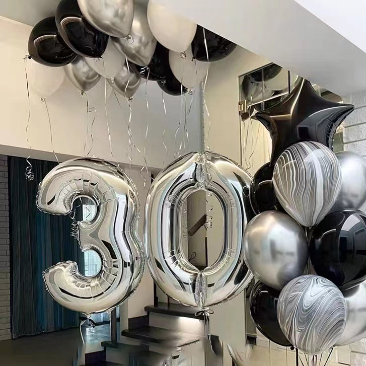 子供、男の子、女の子向けの32インチのシルバーの数字バルーン、アルミホイルの誕生日パーティー装飾、シーン設定と装飾用品