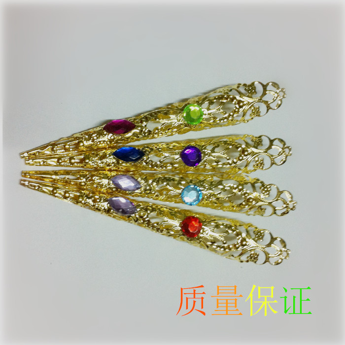 嬛 传 Trang phục dày dặn Cung điện Qing tiara Avalanche Guanyin móng tay giả dài đặt nhẫn cưới nhẫn đôi
