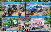 Qman building blocks assembled boy model educational toys City series garbage truck 1111 explosion-proof police car