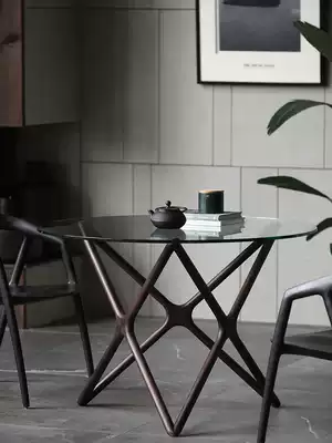 Alley trick) Original Nordic tempered glass round dining table modern household Round Table and Chair combination