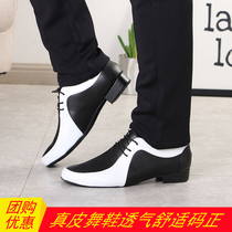 Men Dance Shoes Bull Leather Soft-bottom Latin Dance Shoes Indoor National Standard Double Tango Square Hop Dance Shoes Outdoor Genuine Leather