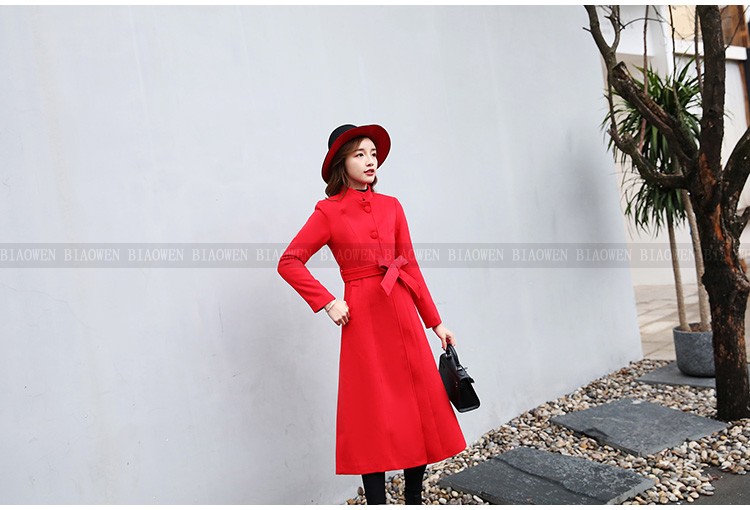 彪 彪 Áo len cổ áo dài phần cổ áo len cashmere áo khoác mùa đông 2018 - Áo khoác dài áo lông vũ