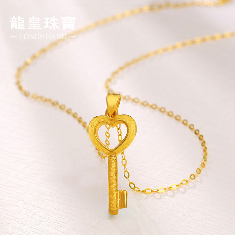 999 gold gold pendant hanging rope 3D hardgold necklace crashed gold heart - shaped key pendant gold jewelry