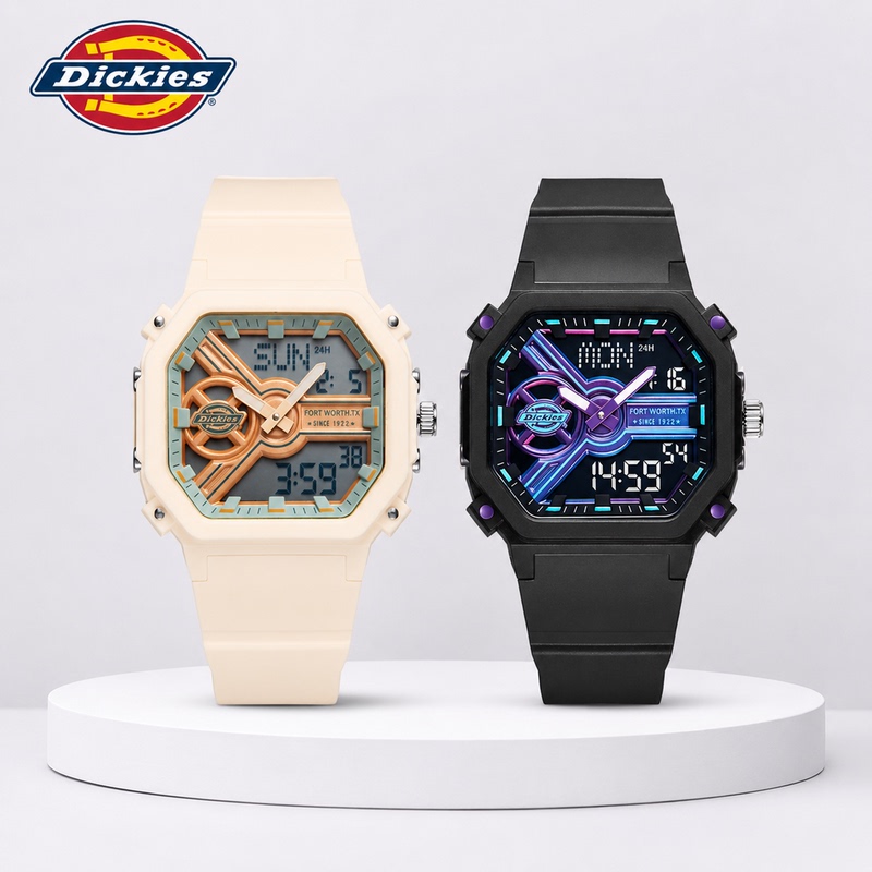 Dickies Watch Genuine Dual-Display Electronic Watch Trendy Tech-Savvy Electronic Movement Sports Square Student Watch