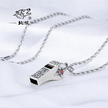 Creative vintage 925 sterling silver whistle necklace pendant can blow whistle set with diamonds outdoor survival whistle silver 0622