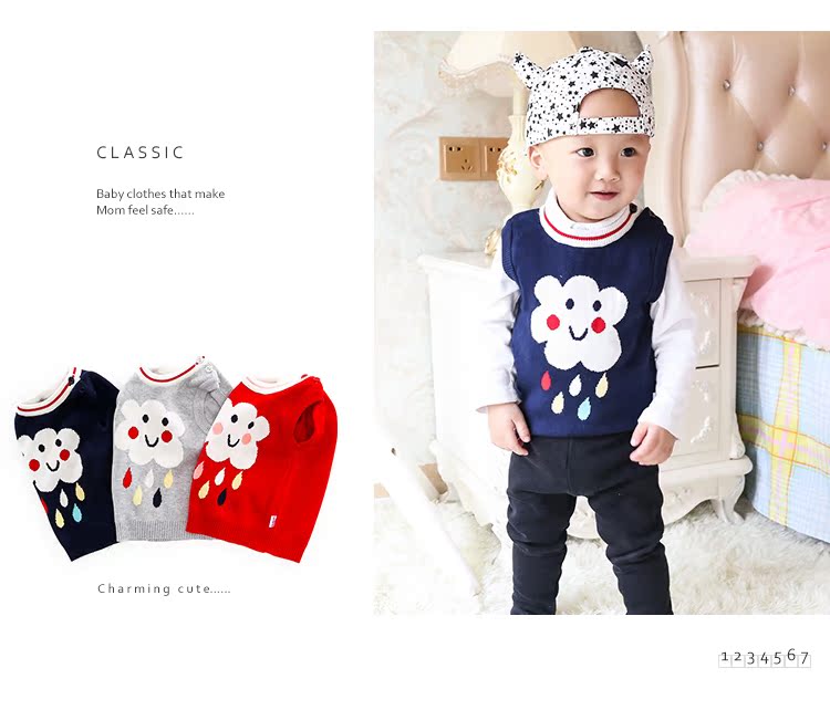 Áo vest bé gái mùa xuân và mùa thu 0-1-2 tuổi bé gái nam mặc áo cotton mỏng mùa thu và áo len dệt kim mùa đông thoi trang tre em