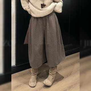 半暖时光2025秋冬立体中长款裙裤大码胖mm高腰复古磨毛灯笼裤女装