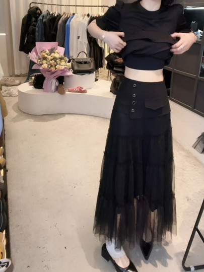 大码女装高级轻奢设计感纱裙半身裙2025春夏新款梨型a字中长裙子