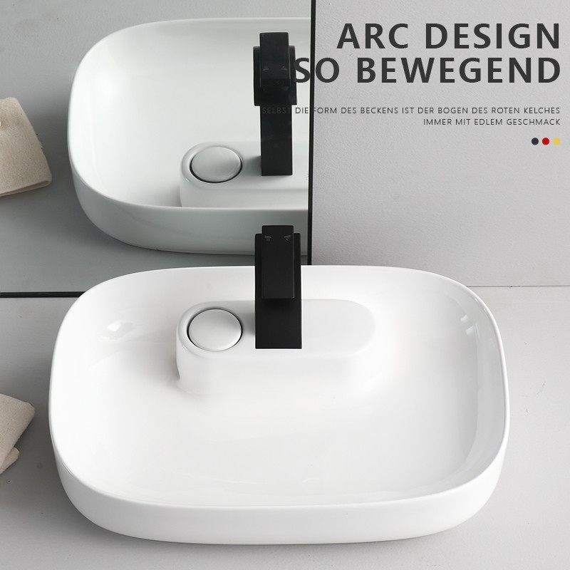 High-end countertop basin side water square washbasin table-controlled hidden rear drain oval washbasin basin