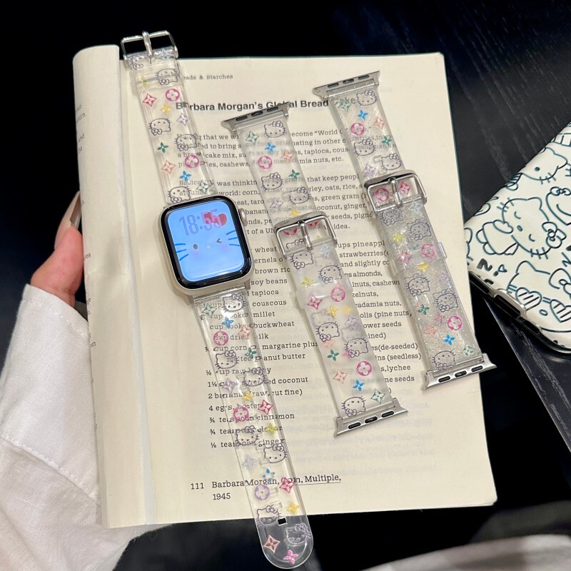 Cartoon Lv Katie Is Suitable for Iwatchs10 Watch Strap Xiaomi Bracelet 9Pro Huawei Wristband Transparent Tpu