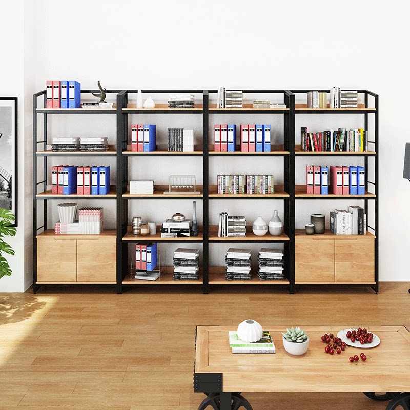 LOFT Nordic Solid Wood Book House Bookcase Office Retro Iron Art Bookshelves Customised Industrial Wind Creativity Bookcase Floor