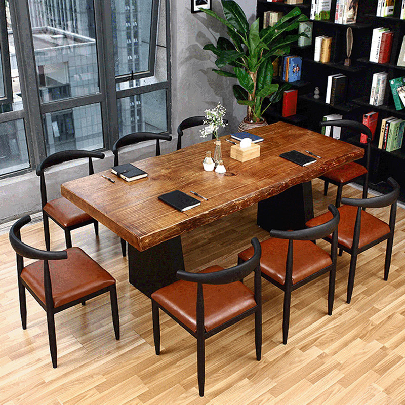 Nordic solid wood negotiation table designer office desk and chair combination log tea table workbench small conference table long table