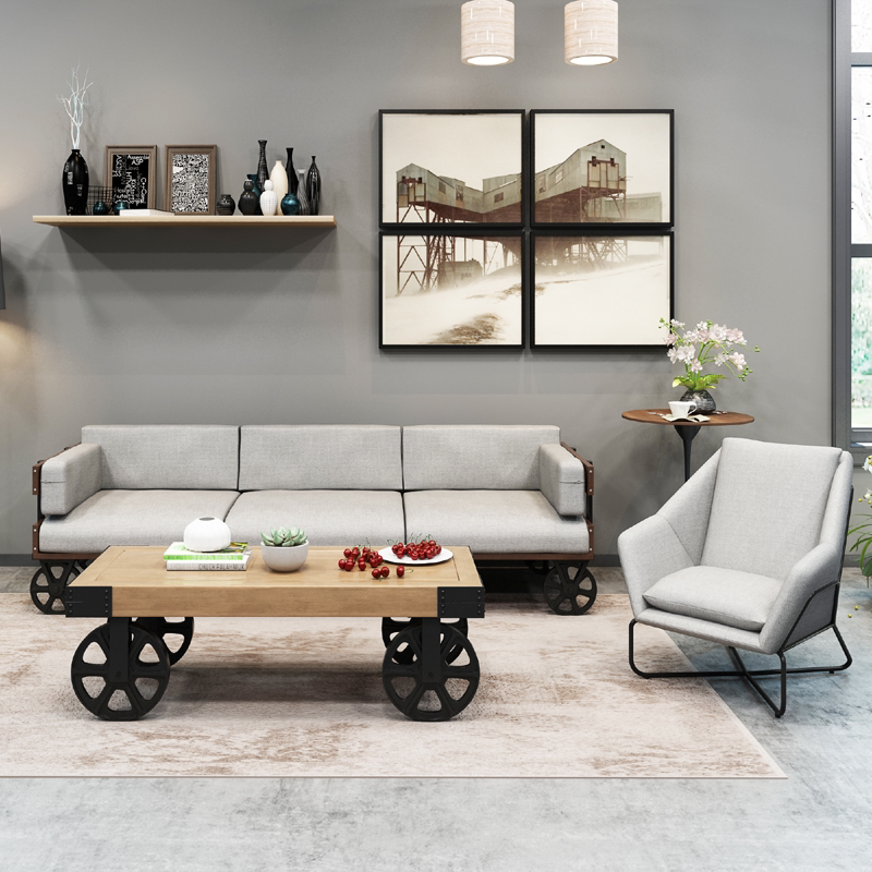 LOFT industrial style retro iron sofa coffee table combination American creative studio office sofa three people