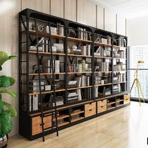 LOFT Nordic Solid Wood Bookcase Bookcase Custom American Retro Iron Art Shelf Floor Industrial Wind Full Wall Bookshelves